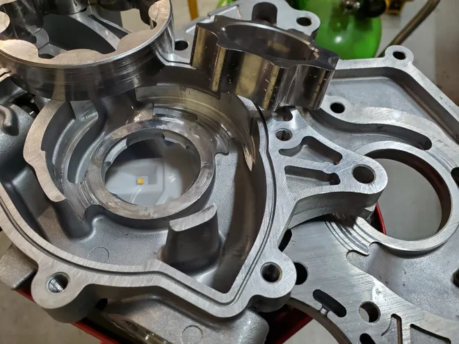 Water pump housing removed for replacement